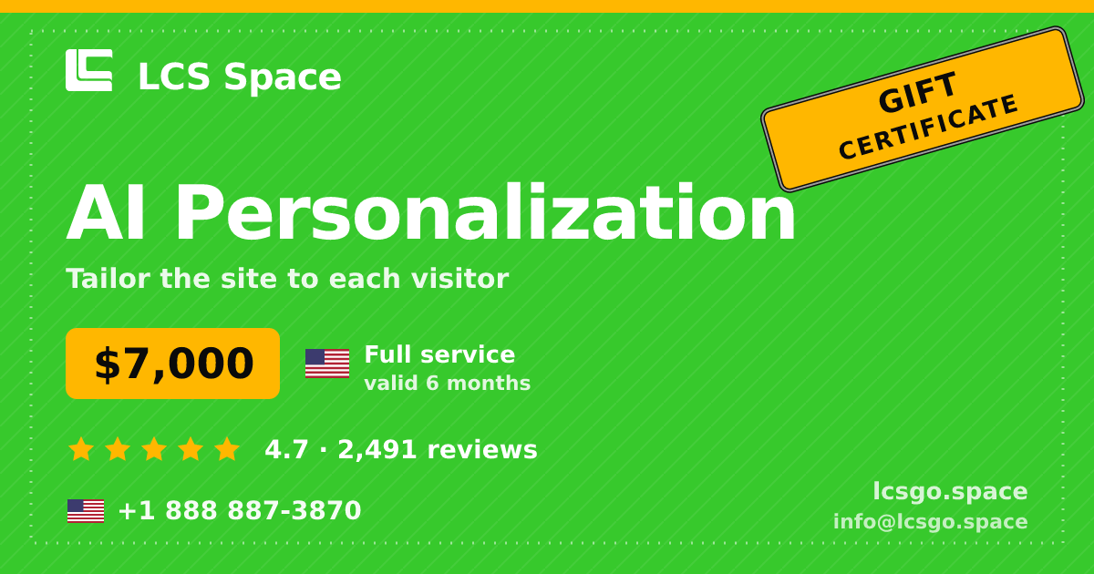AI Personalization gift certificate — $7,000, valid 6 months. LCS Space.