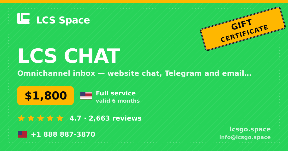LCS CHAT gift certificate — $1,800, valid 6 months. LCS Space.