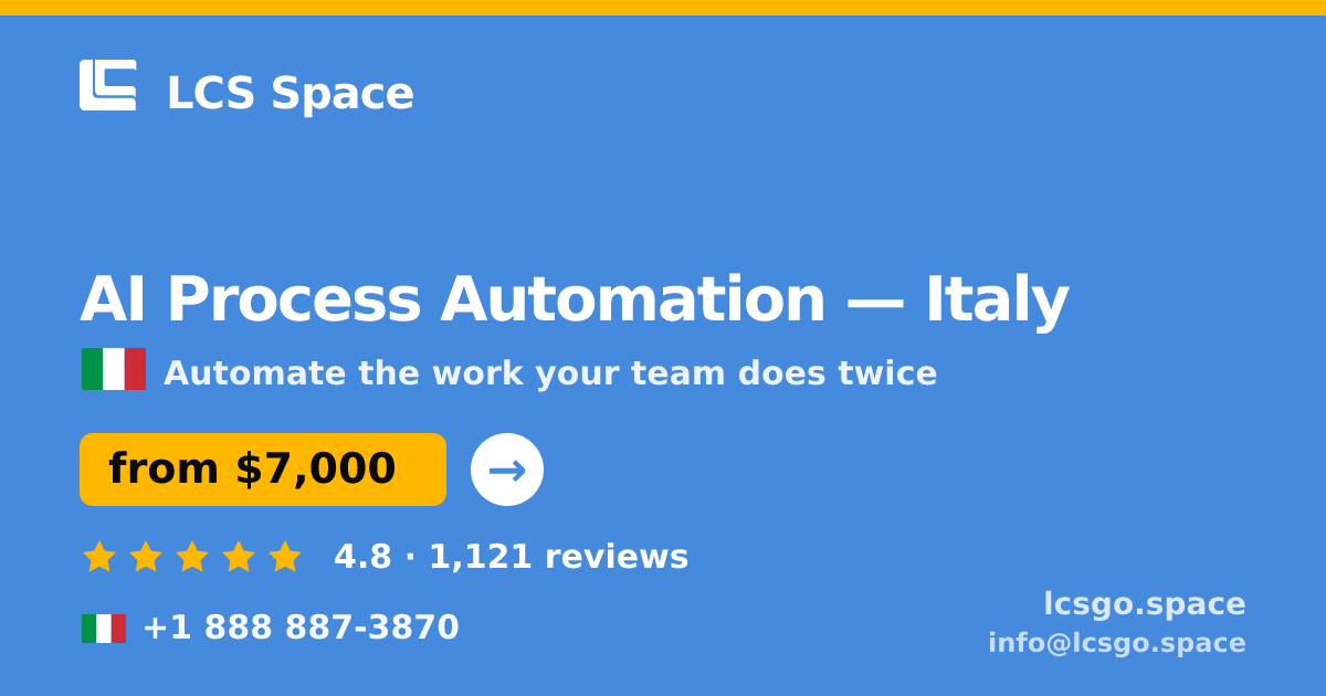 AI Process Automation in Italy — from $7,000, rated 4.8/5 by 1121 clients. LCS Space.