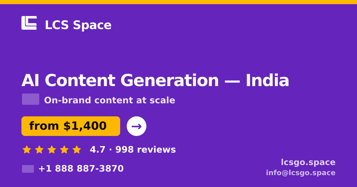 AI Content Generation in India — from $1,400/mo, rated 4.7/5 by 998 clients. LCS Space.
