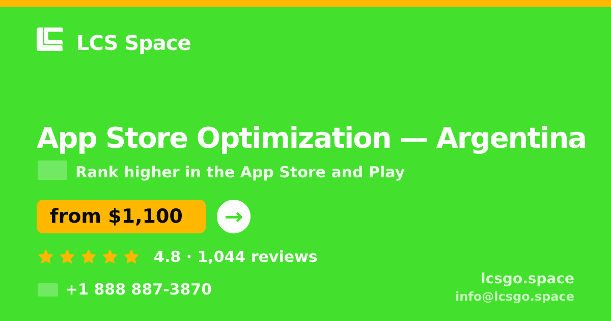 App Store Optimization in Argentina — from $1,100/mo, rated 4.8/5 by 1044 clients. LCS Space.