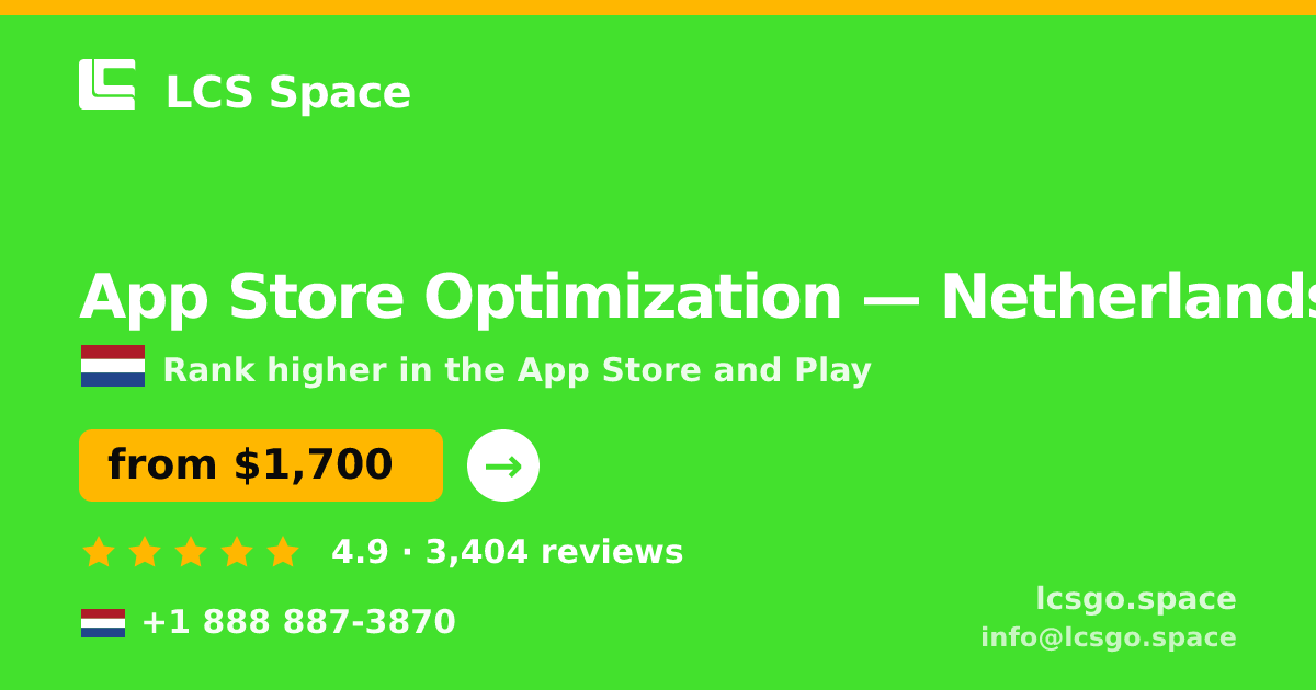 App Store Optimization in Rotterdam — from $1,600/mo, rated 4.9/5 by 2486 clients. LCS Space.