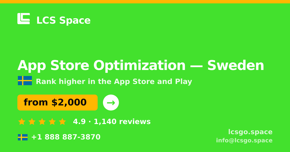 App Store Optimization in Malmö — from $2,200/mo, rated 4.8/5 by 955 clients. LCS Space.