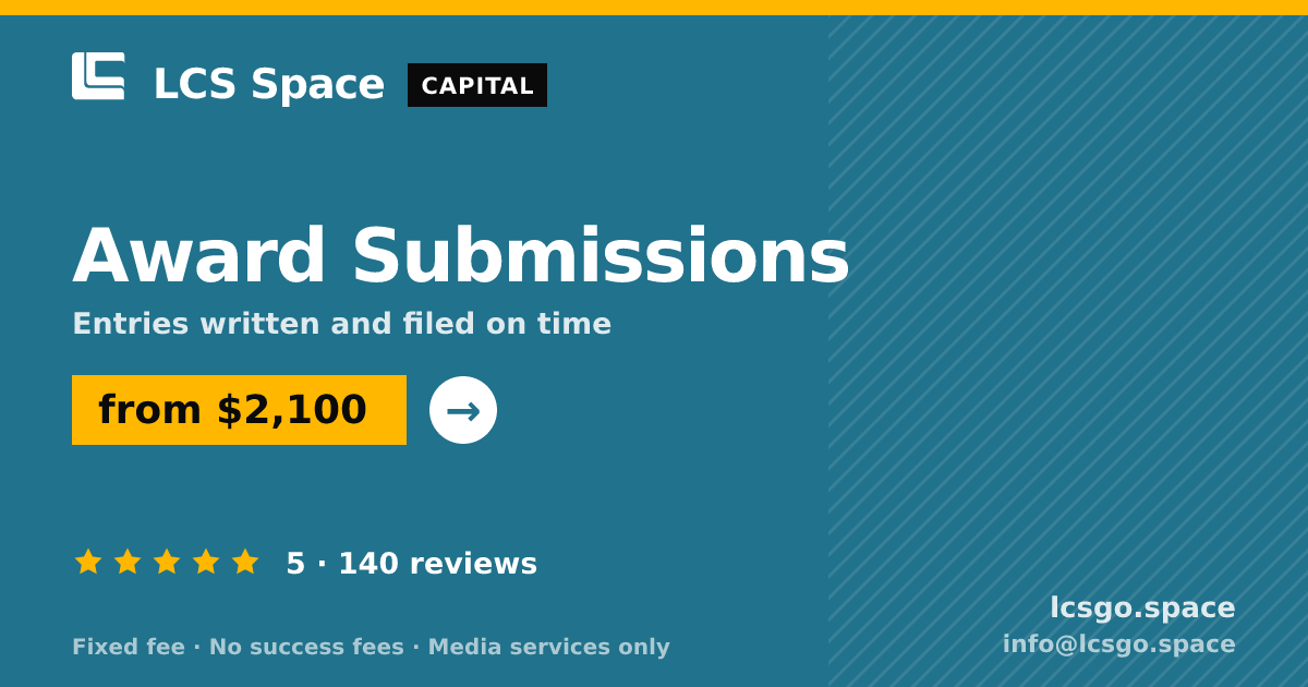 Award Submissions — from $2,100, rated 5/5 across 140 reviews. LCS Space.