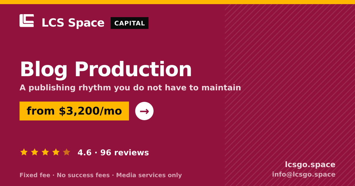 Blog Production — from $3,200/mo, rated 4.6/5 across 96 reviews. LCS Space.