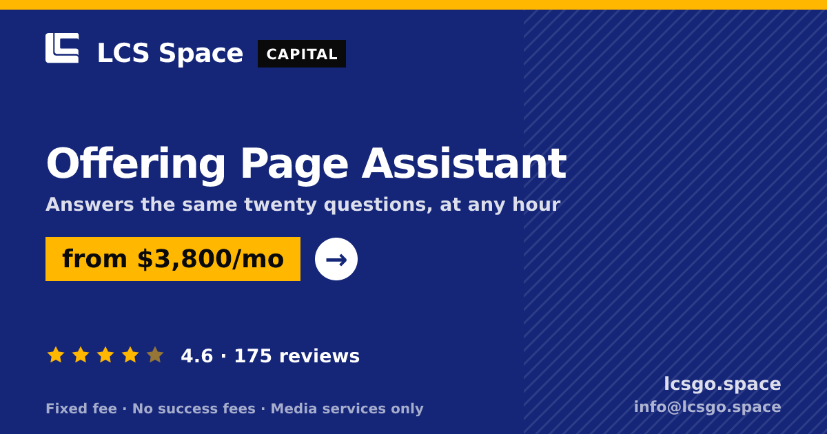 Offering Page Assistant — from $3,800/mo, rated 4.6/5 across 175 reviews. LCS Space.