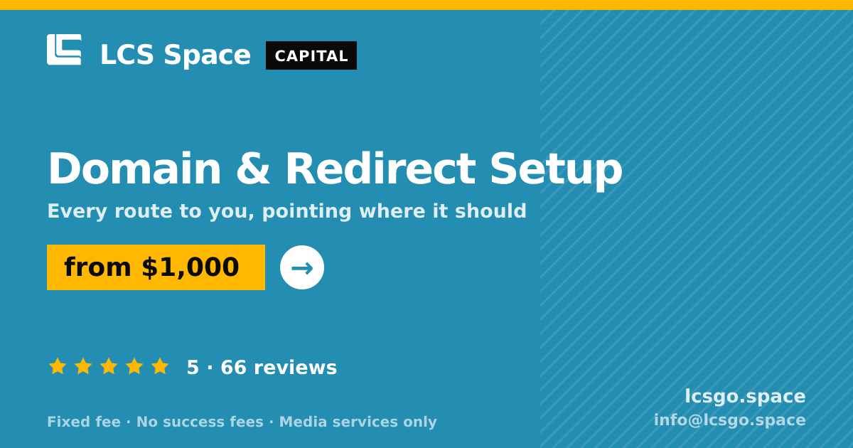 Domain & Redirect Setup — from $1,000, rated 5/5 across 66 reviews. LCS Space.