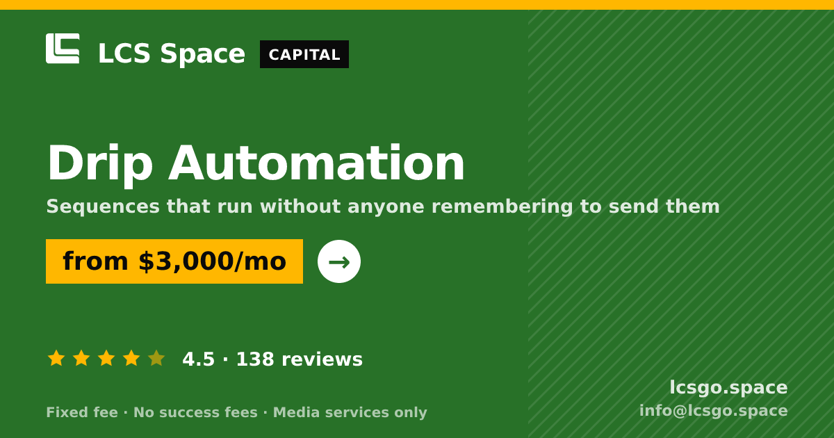 Drip Automation — from $3,000/mo, rated 4.5/5 across 138 reviews. LCS Space.