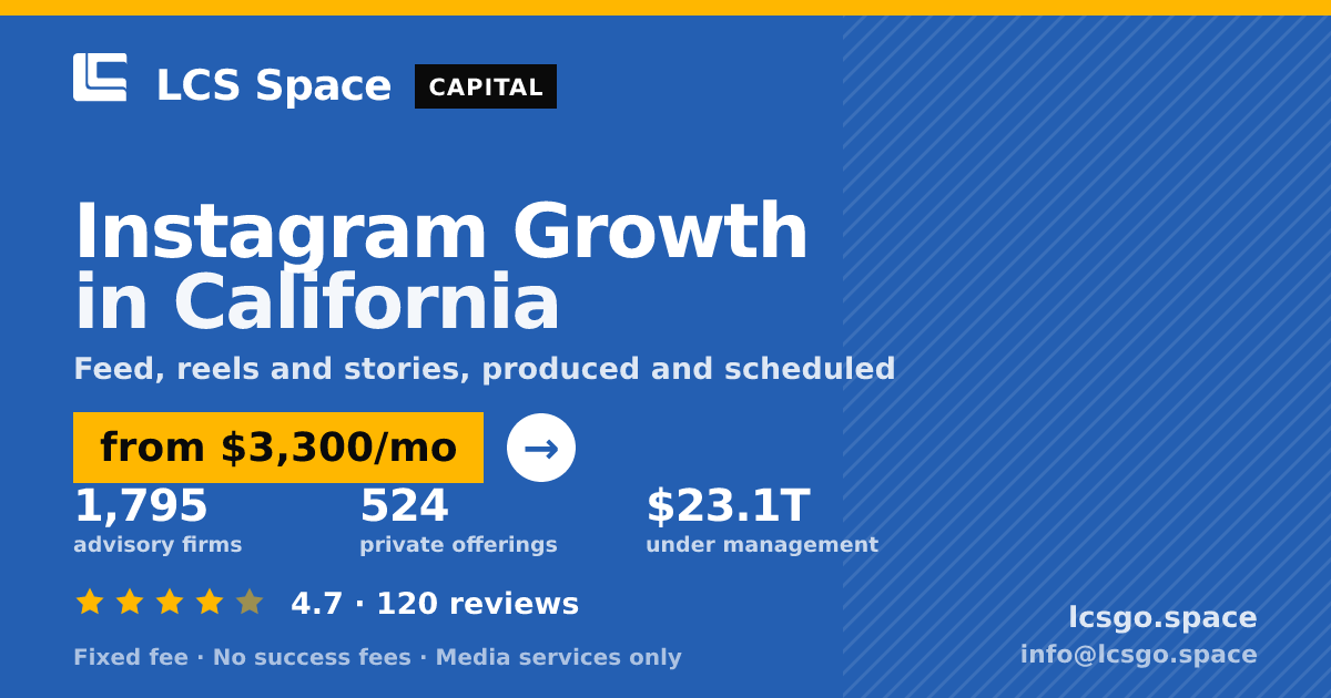 Instagram Growth in California — from $3,300/mo, rated 4.7/5 across 120 reviews. LCS Space.