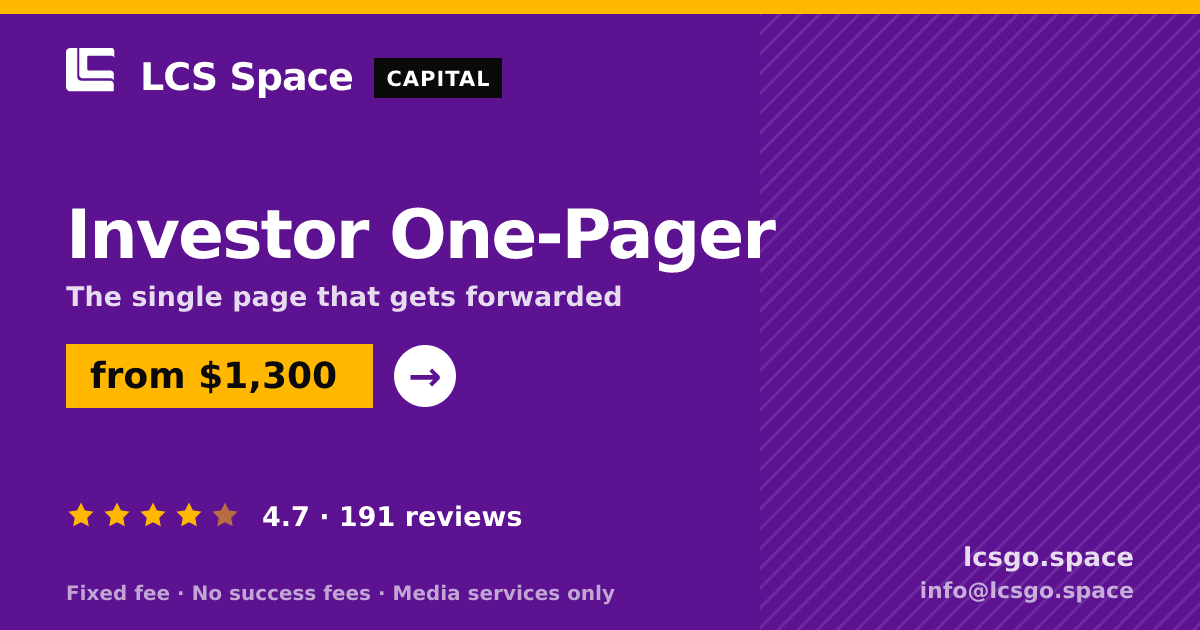 Investor One-Pager — from $1,300, rated 4.7/5 across 191 reviews. LCS Space.