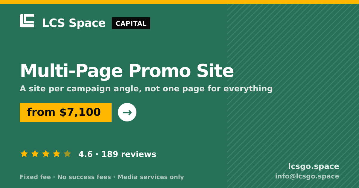 Multi-Page Promo Site — from $7,100, rated 4.6/5 across 189 reviews. LCS Space.