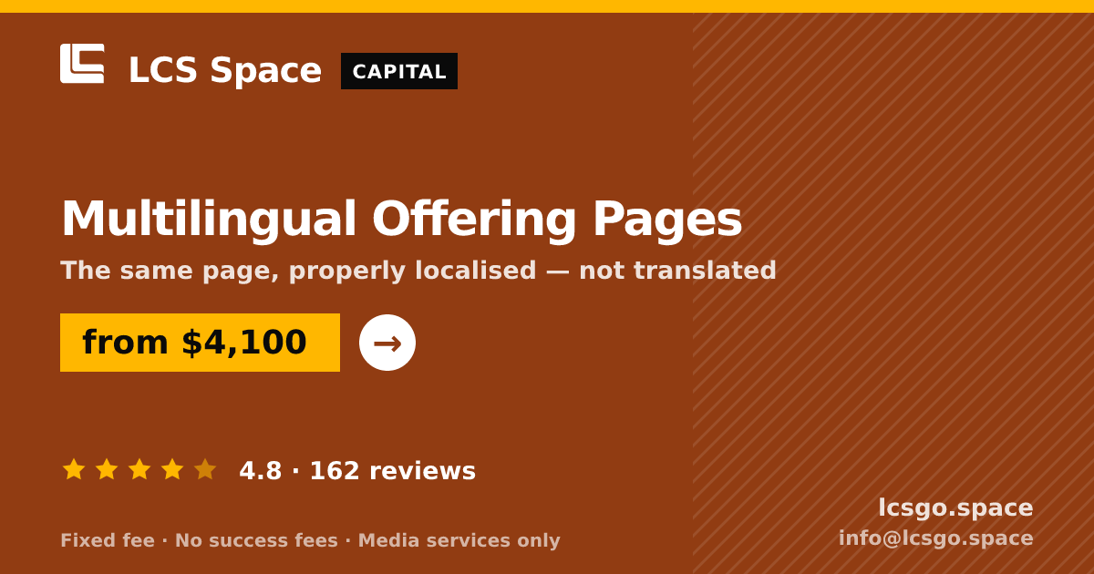 Multilingual Offering Pages — from $4,100, rated 4.8/5 across 162 reviews. LCS Space.