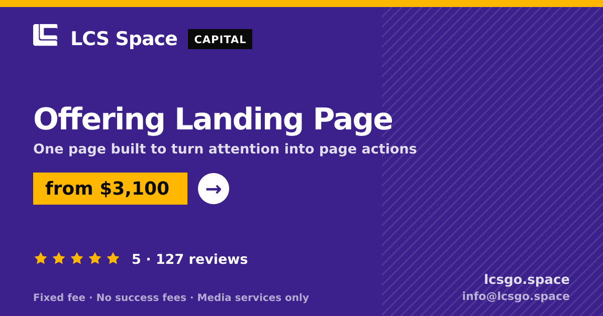 Offering Landing Page — from $3,100, rated 5/5 across 127 reviews. LCS Space.