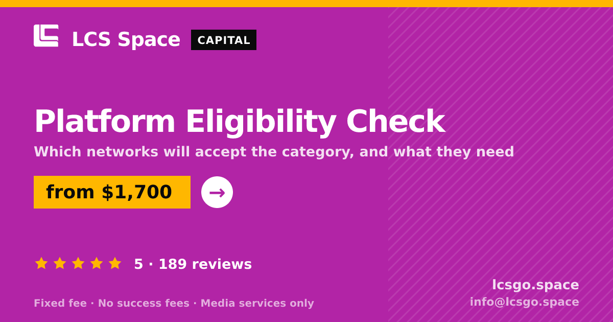 Platform Eligibility Check — from $1,700, rated 5/5 across 189 reviews. LCS Space.