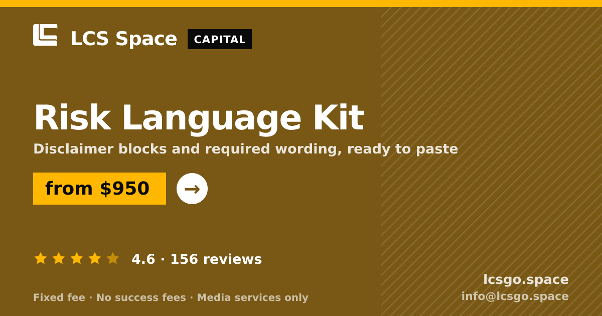 Risk Language Kit — from $950, rated 4.6/5 across 156 reviews. LCS Space.