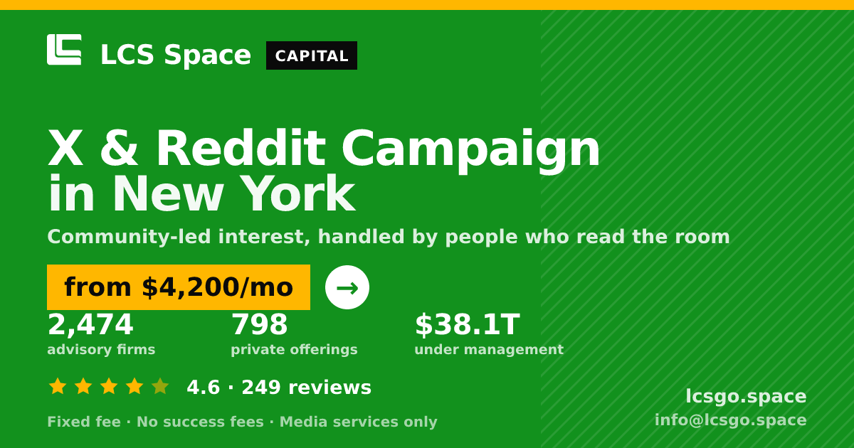 X & Reddit Campaign in New York — from $4,200/mo, rated 4.6/5 across 249 reviews. LCS Space.