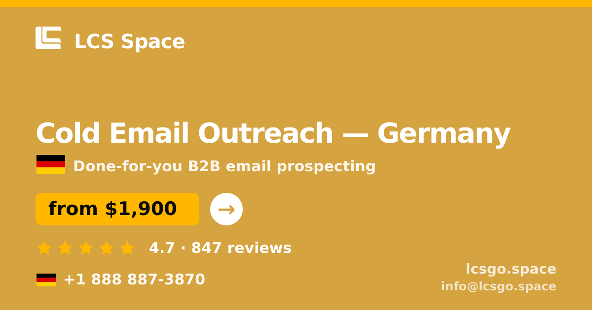 Cold Email Outreach in Frankfurt — from $1,600/mo, rated 4.5/5 by 3445 clients. LCS Space.