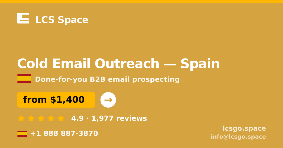 Cold Email Outreach in Spain — from $1,400/mo, rated 4.9/5 by 1977 clients. LCS Space.