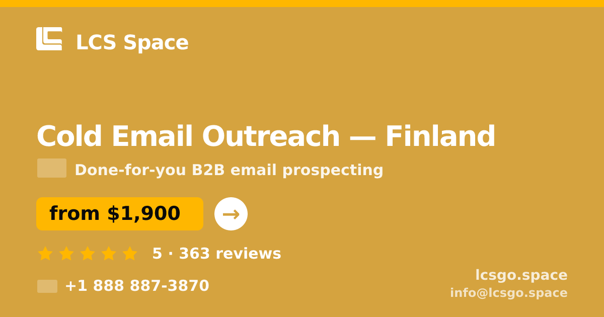 Cold Email Outreach in Finland — from $1,900/mo, rated 5/5 by 363 clients. LCS Space.