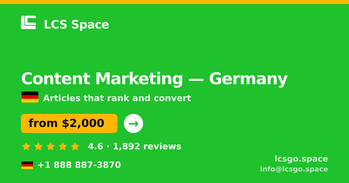 Content Marketing in Frankfurt — from $1,700/mo, rated 4.9/5 by 2411 clients. LCS Space.
