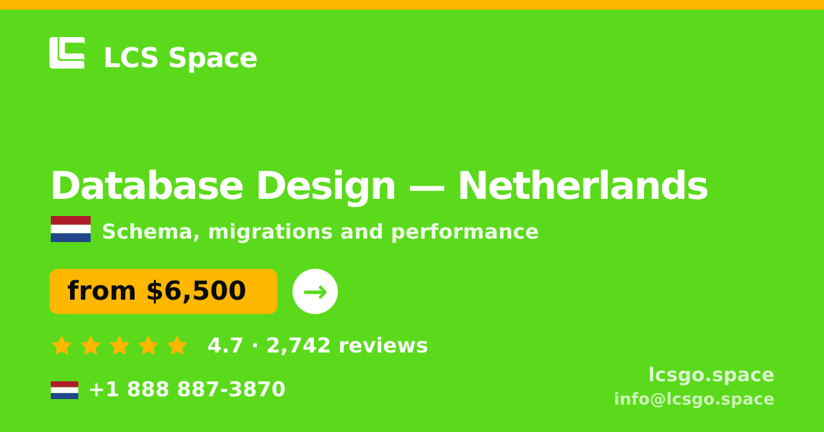 Database Design in The Hague — from $7,100, rated 4.7/5 by 2398 clients. LCS Space.
