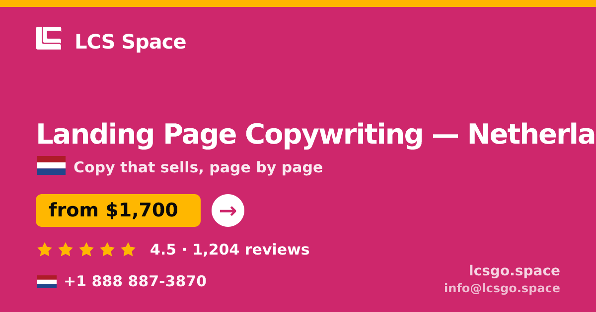 Landing Page Copywriting in The Hague — from $2,200, rated 4.9/5 by 556 clients. LCS Space.