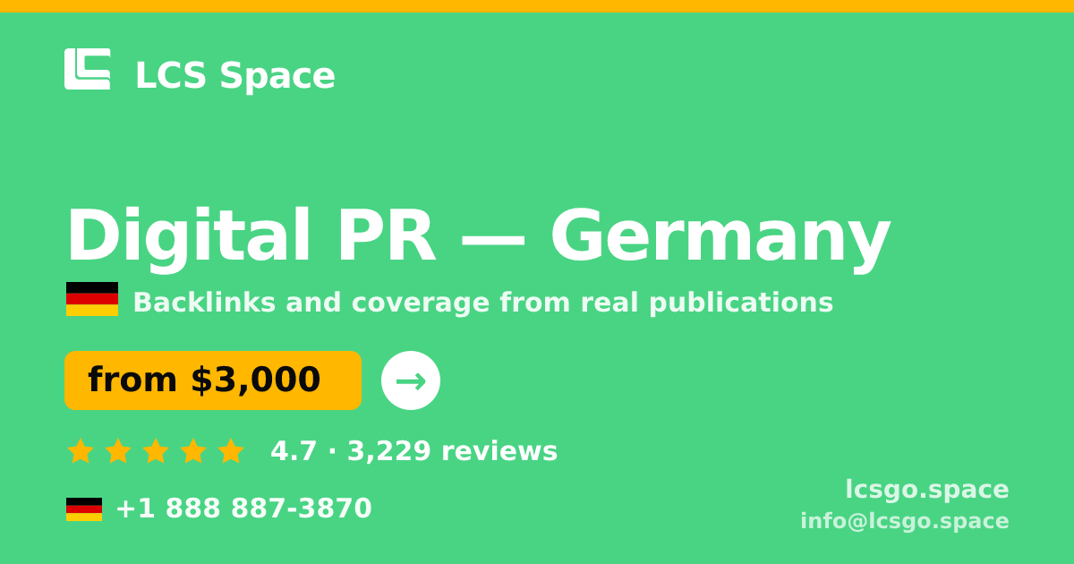 Digital PR in Frankfurt — from $3,500/mo, rated 4.8/5 by 1306 clients. LCS Space.