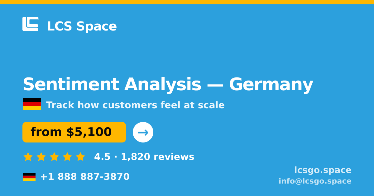Sentiment Analysis in Germany — from $5,100, rated 4.5/5 by 1820 clients. LCS Space.