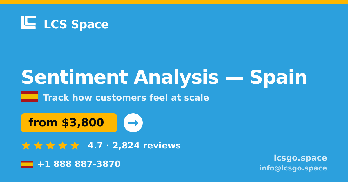 Sentiment Analysis in Spain — from $3,800, rated 4.7/5 by 2824 clients. LCS Space.