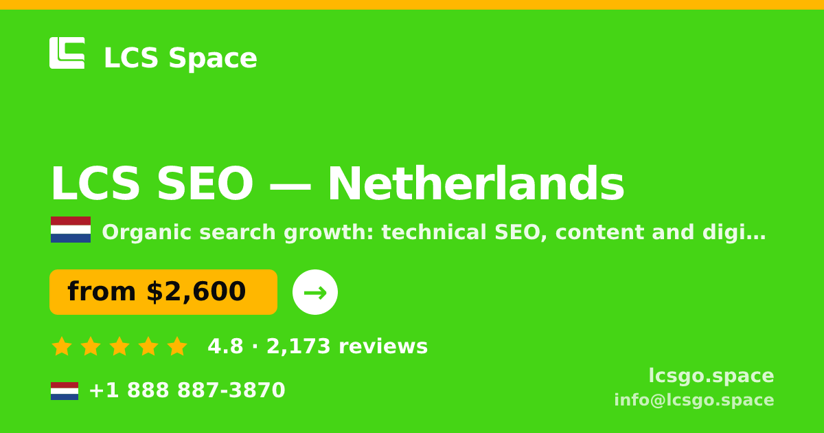 LCS SEO in Amsterdam — from $2,300/mo, rated 4.5/5 by 576 clients. LCS Space.