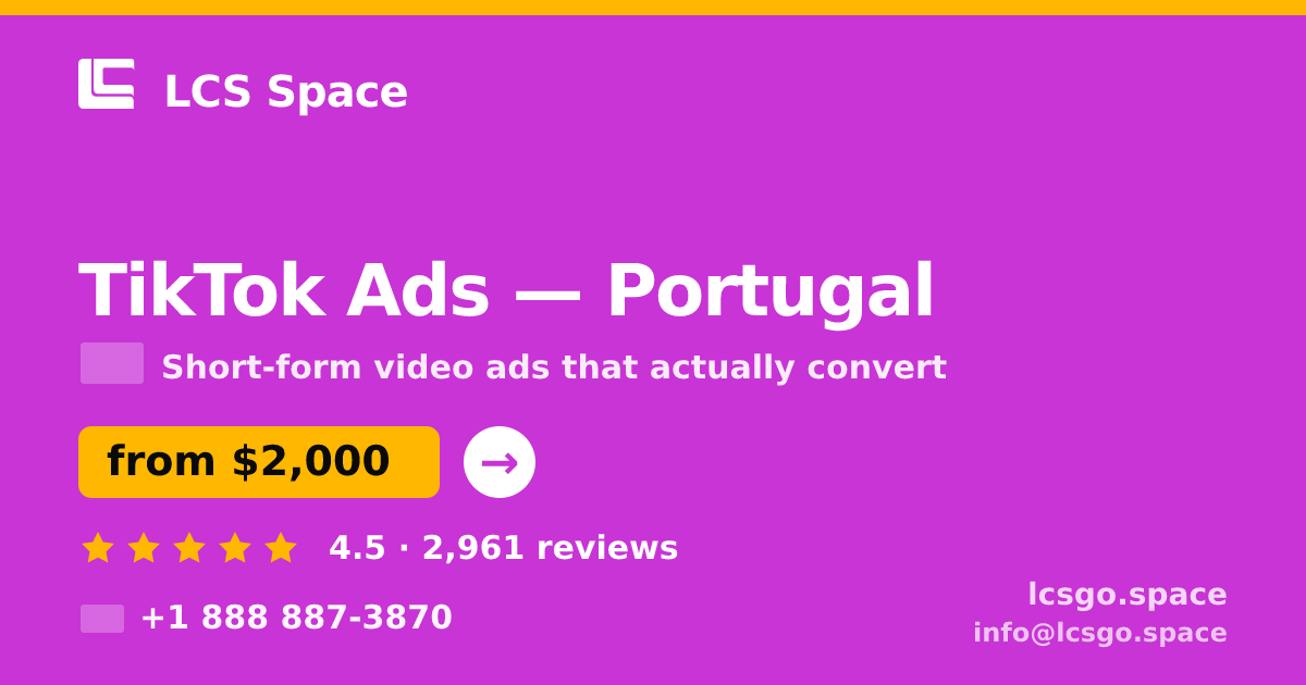 TikTok Ads in Braga — from $1,700/mo, rated 5/5 by 3436 clients. LCS Space.