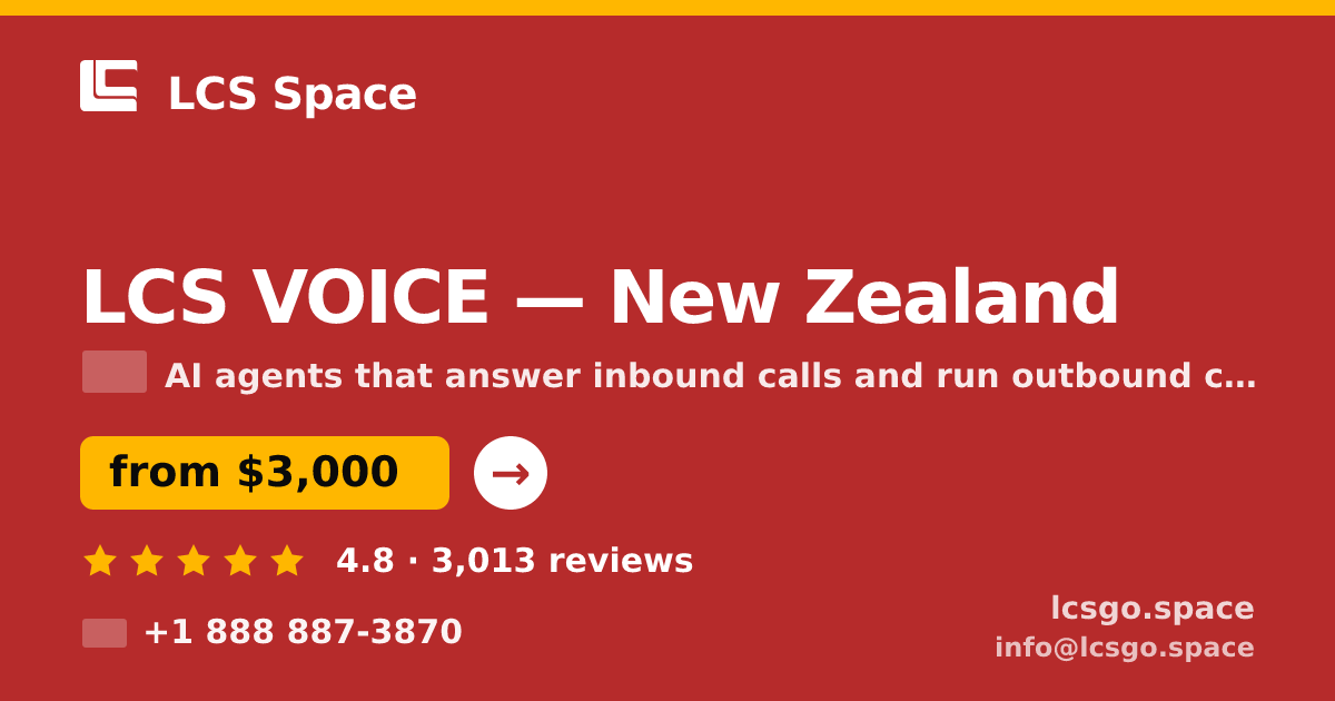LCS VOICE in New Zealand — from $3,000/mo, rated 4.8/5 by 3013 clients. LCS Space.