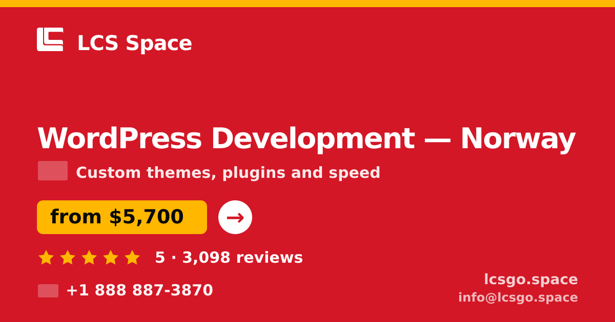 WordPress Development in Norway — from $5,700, rated 5/5 by 3098 clients. LCS Space.